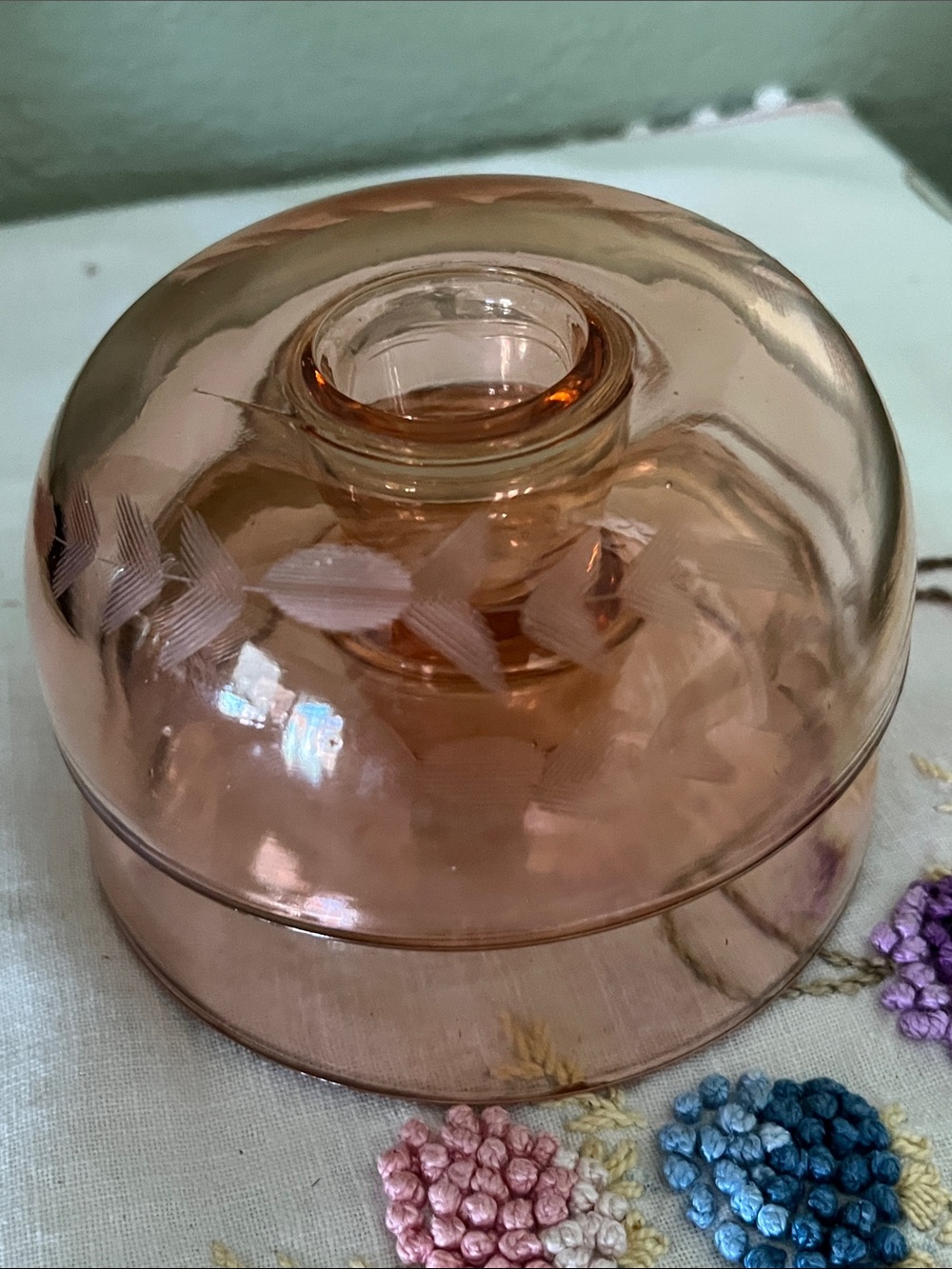 Vintage Pink Etched Candlestick Holders Pair Elegant Glass Console c. 1920s-30s